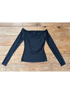 SER.O.YA  Women's Black Sheer Mesh Off-Shoulder long sleeves top, size small